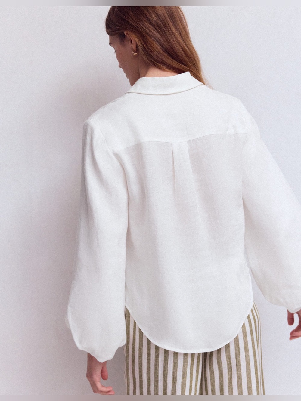 Boden Puff Sleeve Linen Shirt in White, Size 0 - Picture 3 of 9